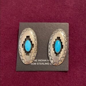 Turquoise and Silver Oval Earrings
